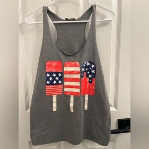 Gray Tank Top with American Flag Popsicle Design